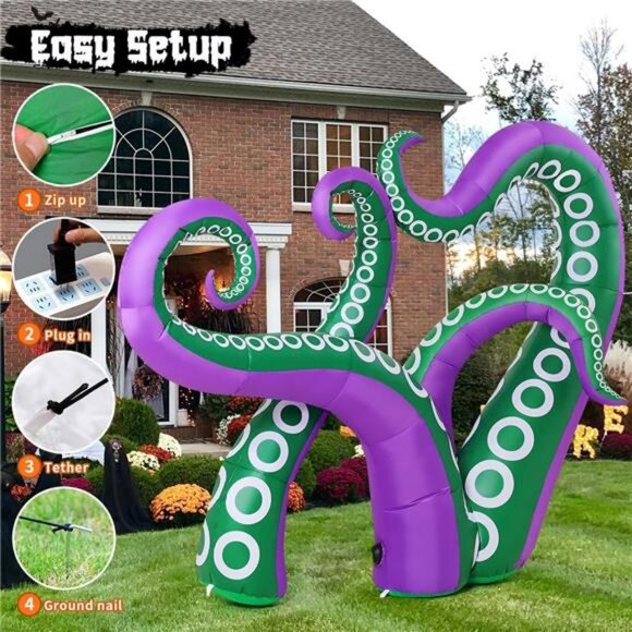 7.2 FT Halloween Inflatables Octopus Outdoor Decorations Blow Up Yard - Picture 6 of 7